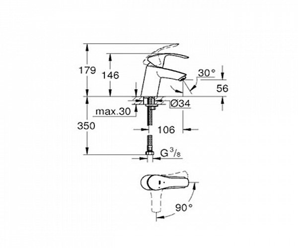 Bonde De Lavabo Mitigeur Lavabo Grohe Eurosmart 32154002 – Chromé Starlight – Limiteur De Température – économe En Eau – Import Allemagne